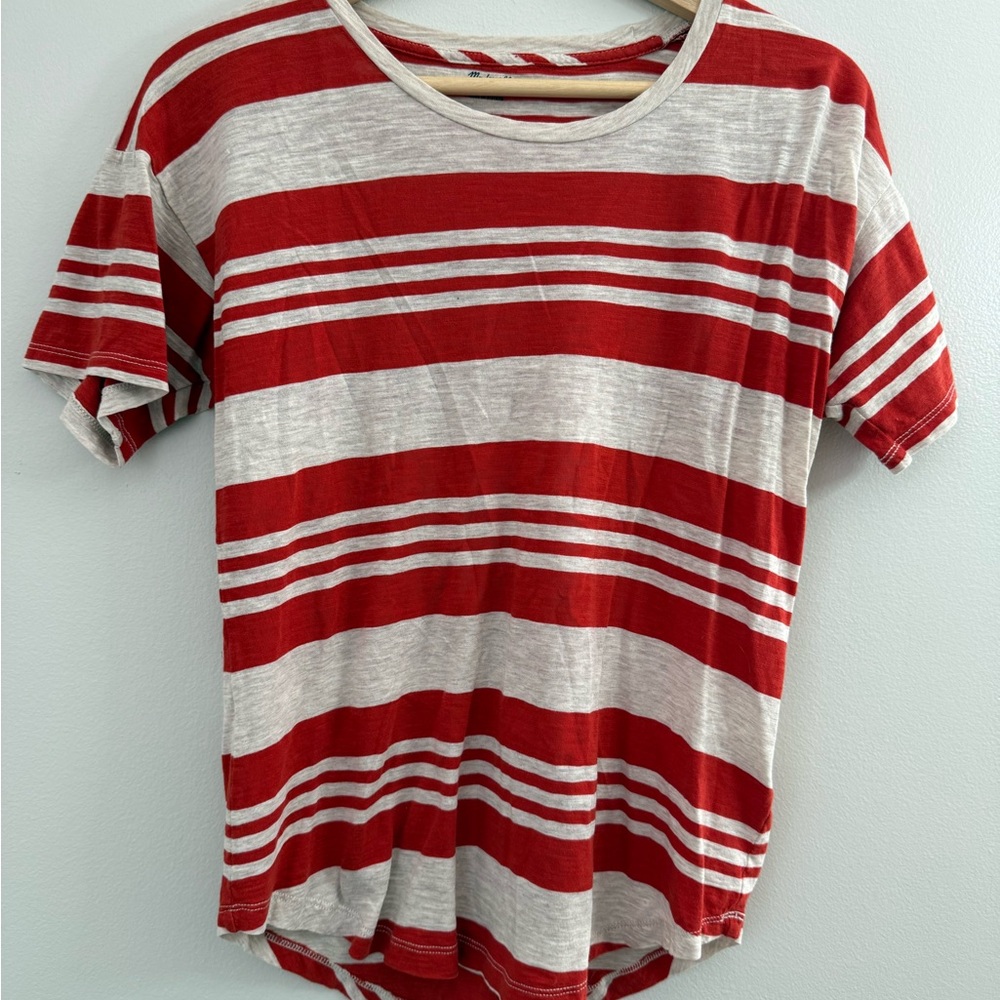 Madewell Red and Cream Striped Tee